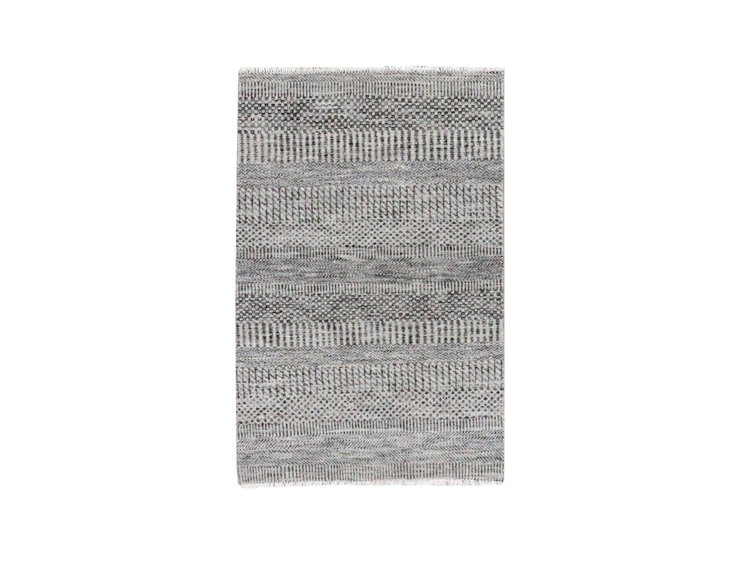 2'7" x 4'1" New Hand Knotted Grey Wool Rectangle Oriental Rug - MOA10279578