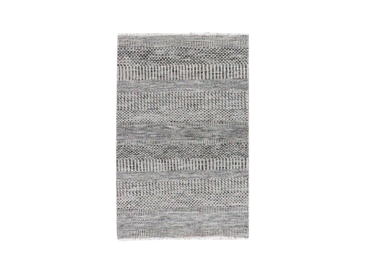 2'7" x 4'1" New Hand Knotted Grey Wool Rectangle Oriental Rug - MOA10279578