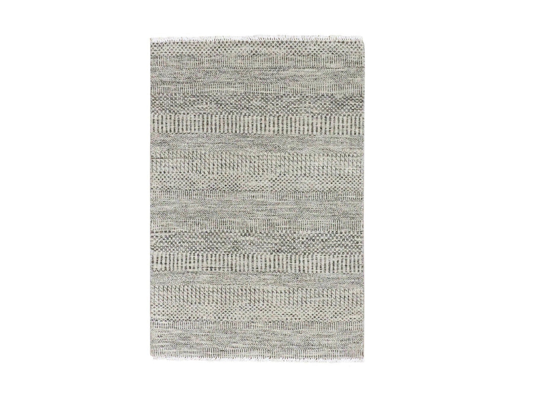 3'0" x 4'10" New Hand Knotted Grey Wool Rectangle Oriental Rug - MOA10279579