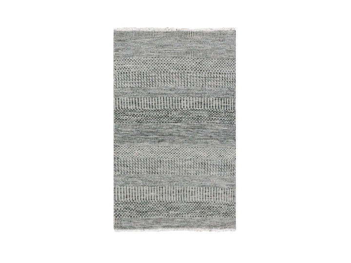 2'5" x 4'1" New Hand Knotted Grey Wool Rectangle Oriental Rug - MOA10279580