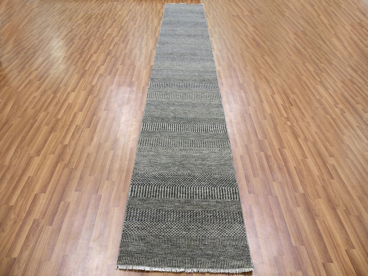 2'5" x 15'10" New Hand Knotted Grey Wool Rectangle Oriental Rug - MOA10279583