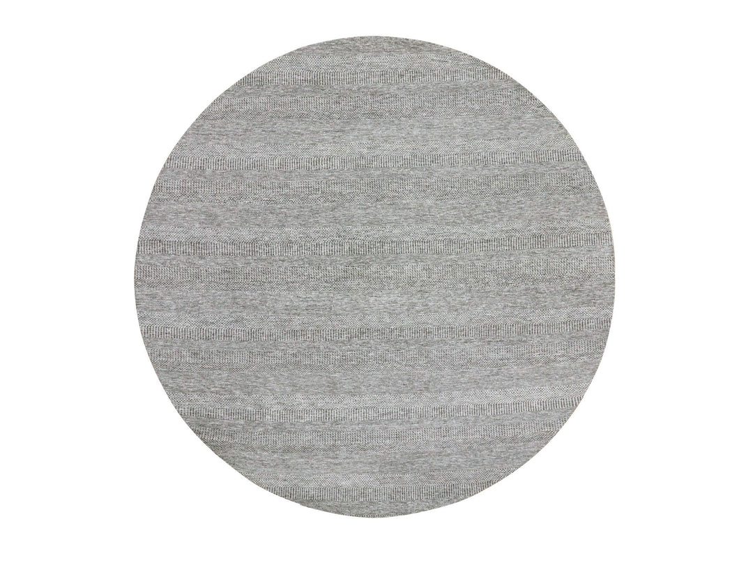 11'2" x 11'2" New Hand Knotted Grey Wool Round Oriental Rug - MOA10279584