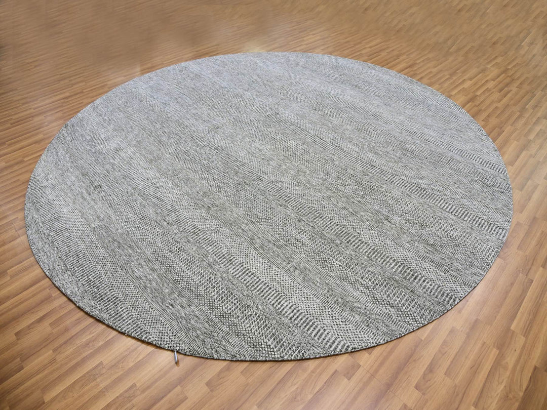 11'2" x 11'2" New Hand Knotted Grey Wool Round Oriental Rug - MOA10279584