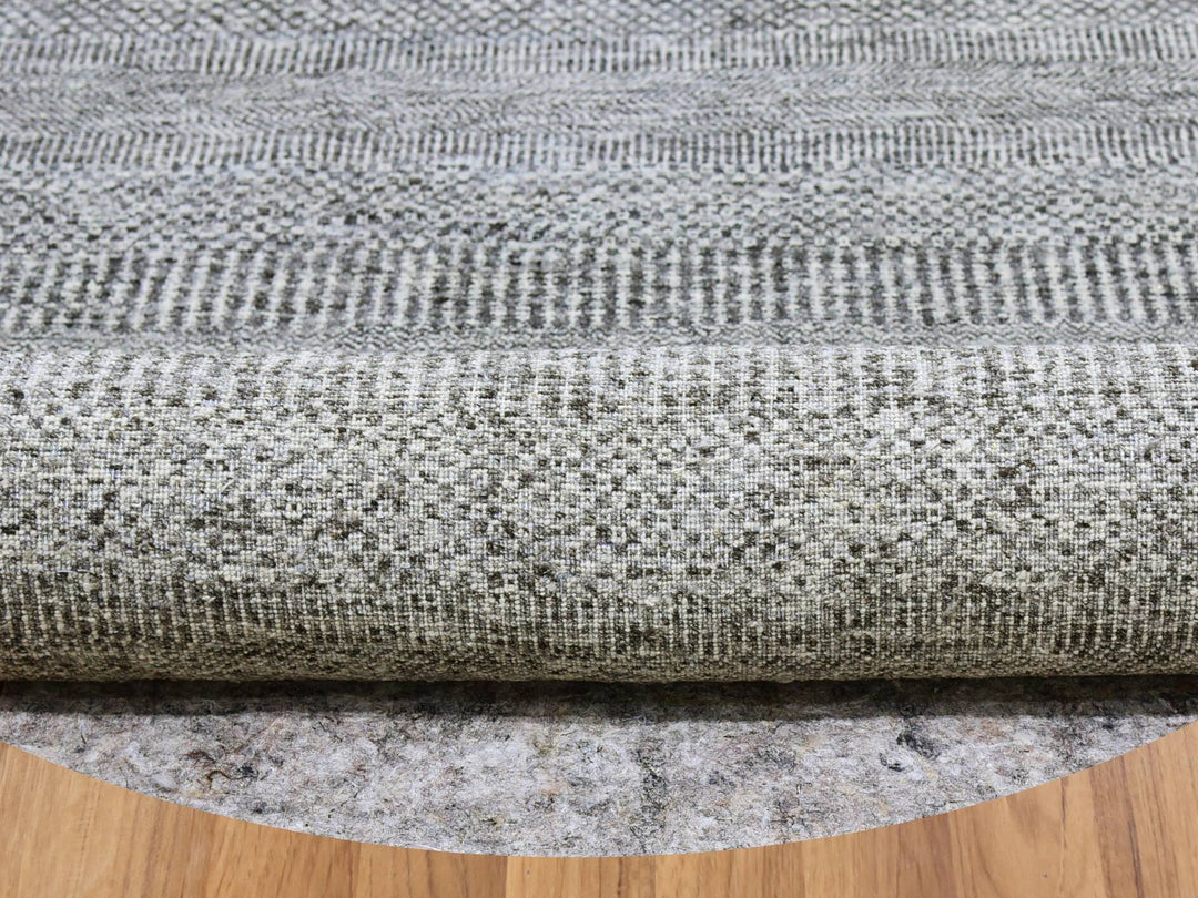 11'2" x 11'2" New Hand Knotted Grey Wool Round Oriental Rug - MOA10279584