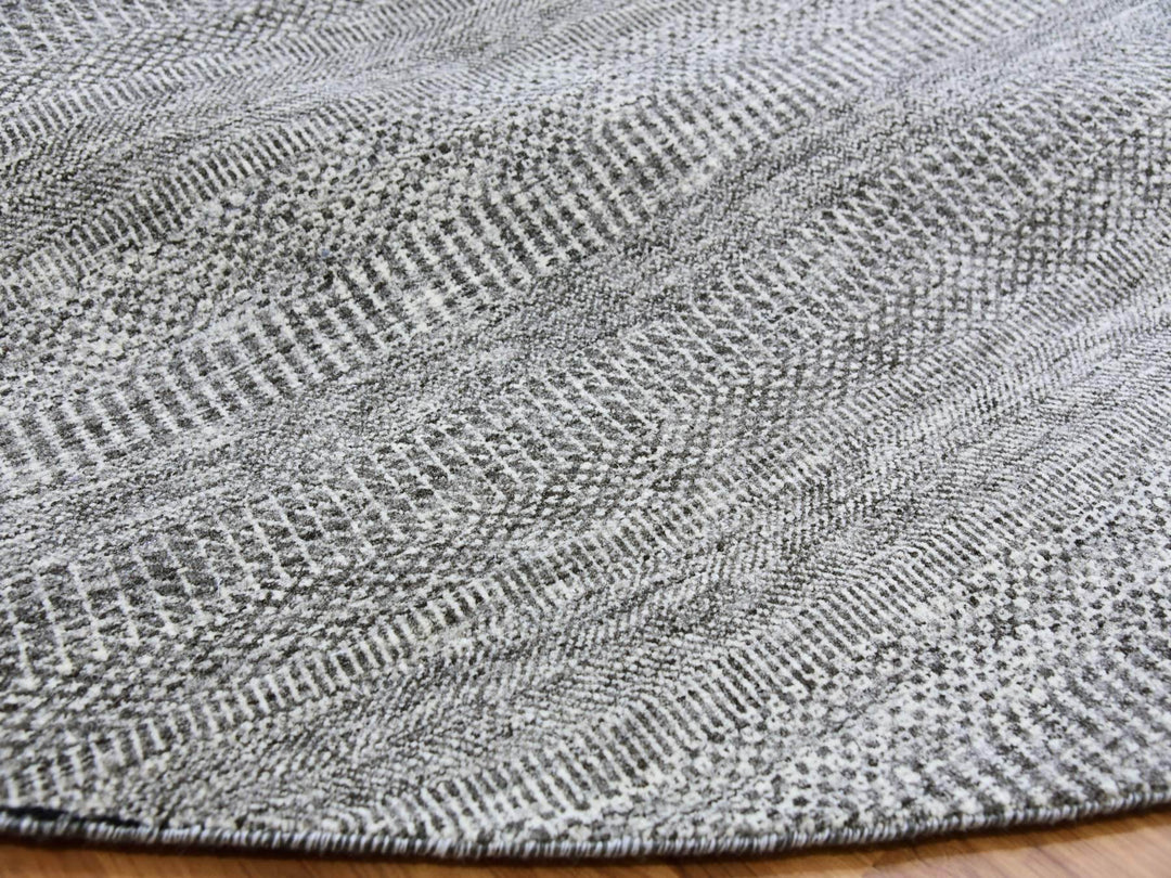 11'2" x 11'2" New Hand Knotted Grey Wool Round Oriental Rug - MOA10279584