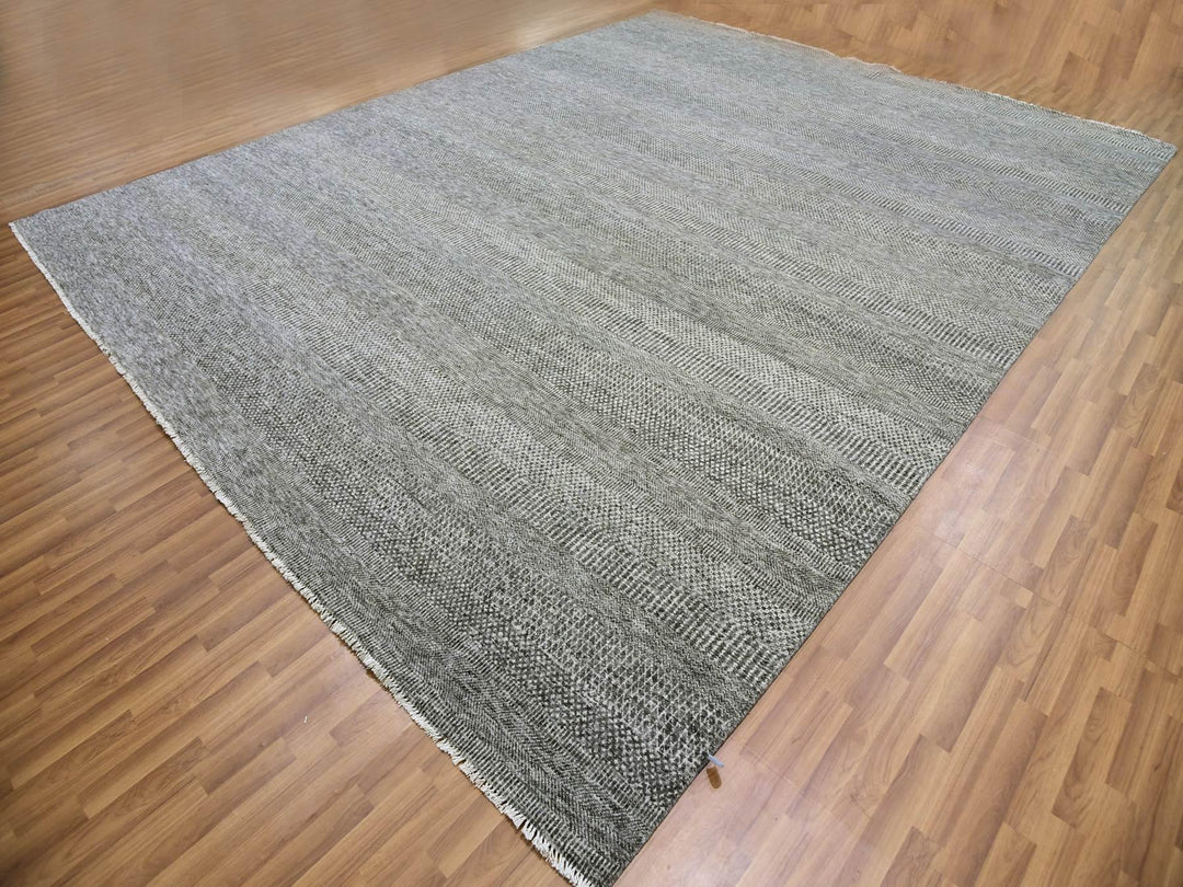 12'2" x 15'2" New Hand Knotted Grey Wool Rectangle Oriental Rug - MOA10279586