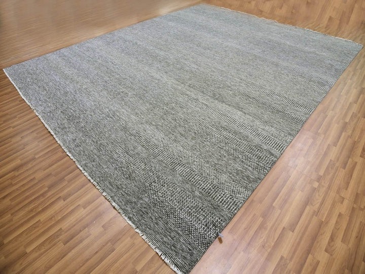 12'2" x 15'2" New Hand Knotted Grey Wool Rectangle Oriental Rug - MOA10279586