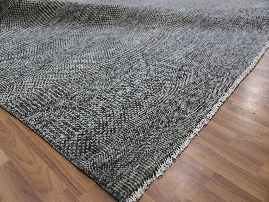 12'2" x 15'2" New Hand Knotted Grey Wool Rectangle Oriental Rug - MOA10279586