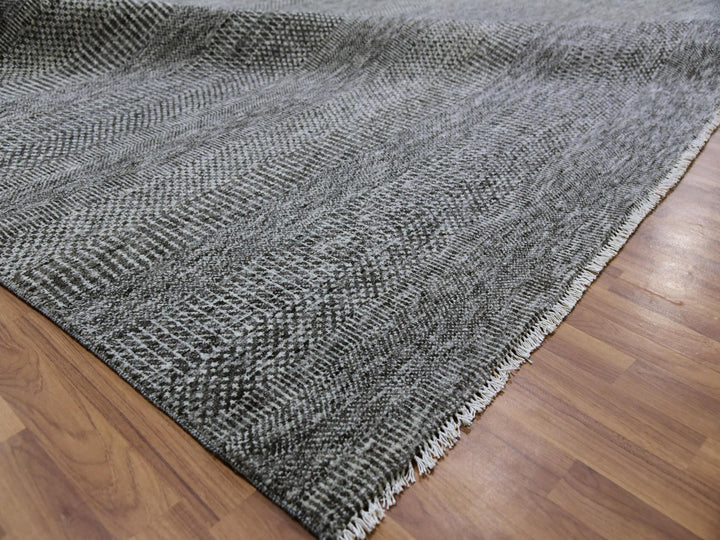 12'2" x 15'2" New Hand Knotted Grey Wool Rectangle Oriental Rug - MOA10279586