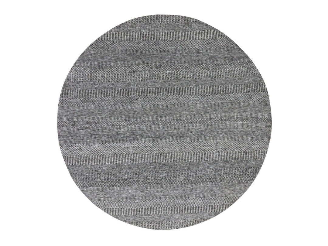 7'10" x 7'10" New Hand Knotted Grey Wool Round Oriental Rug - MOA10279592
