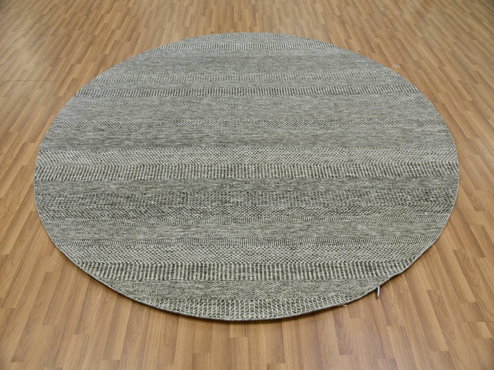 7'10" x 7'10" New Hand Knotted Grey Wool Round Oriental Rug - MOA10279592