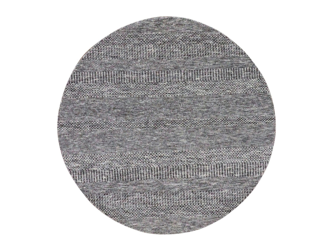 4'10" x 4'10" New Hand Knotted Grey Wool Round Oriental Rug - MOA10279595