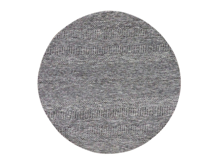 4'10" x 4'10" New Hand Knotted Grey Wool Round Oriental Rug - MOA10279595