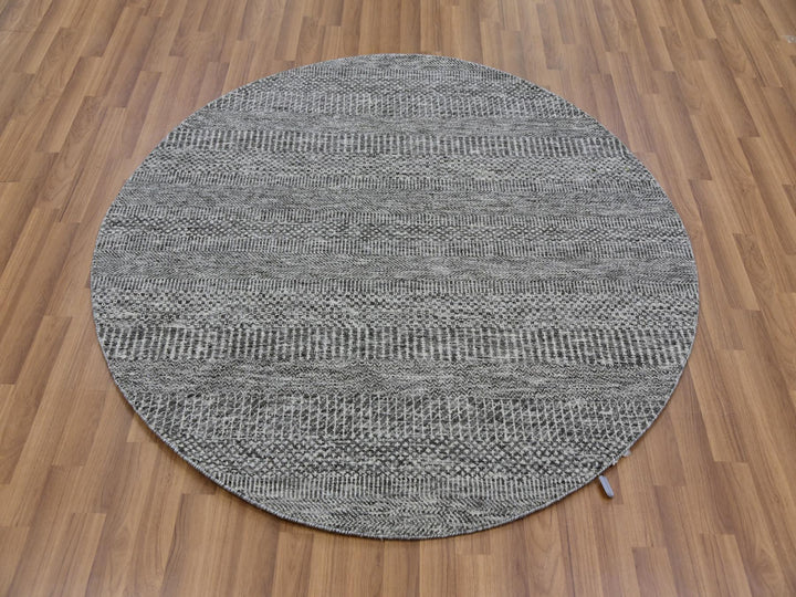 4'10" x 4'10" New Hand Knotted Grey Wool Round Oriental Rug - MOA10279595