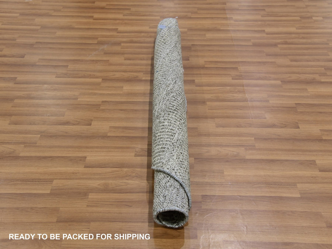 4'10" x 4'10" New Hand Knotted Grey Wool Round Oriental Rug - MOA10279595