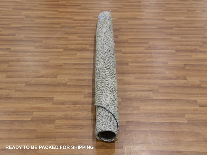 4'10" x 4'10" New Hand Knotted Grey Wool Round Oriental Rug - MOA10279595