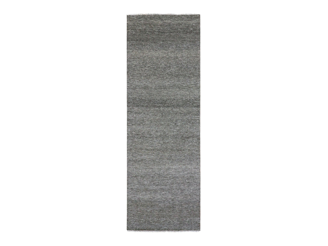 4'1" x 12'1" New Hand Knotted Grey Wool Runner Oriental Rug - MOA10279596