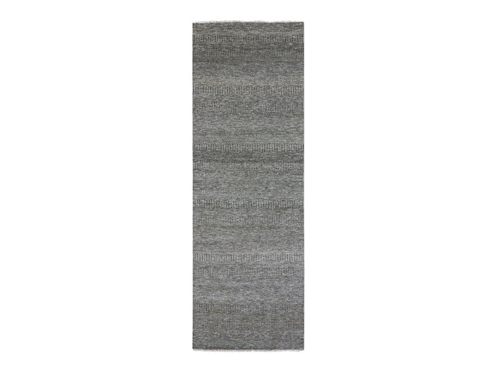 4'1" x 12'1" New Hand Knotted Grey Wool Runner Oriental Rug - MOA10279596