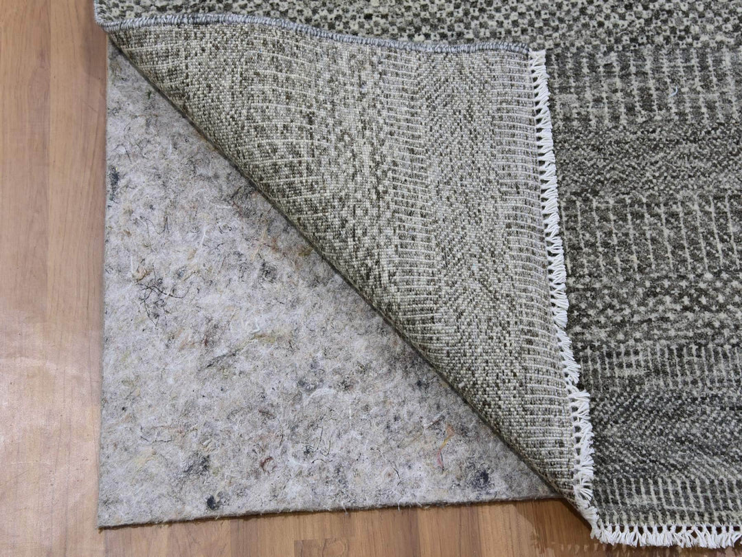4'1" x 12'1" New Hand Knotted Grey Wool Runner Oriental Rug - MOA10279596