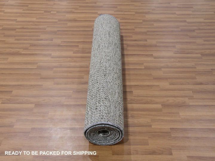 4'1" x 12'1" New Hand Knotted Grey Wool Runner Oriental Rug - MOA10279596