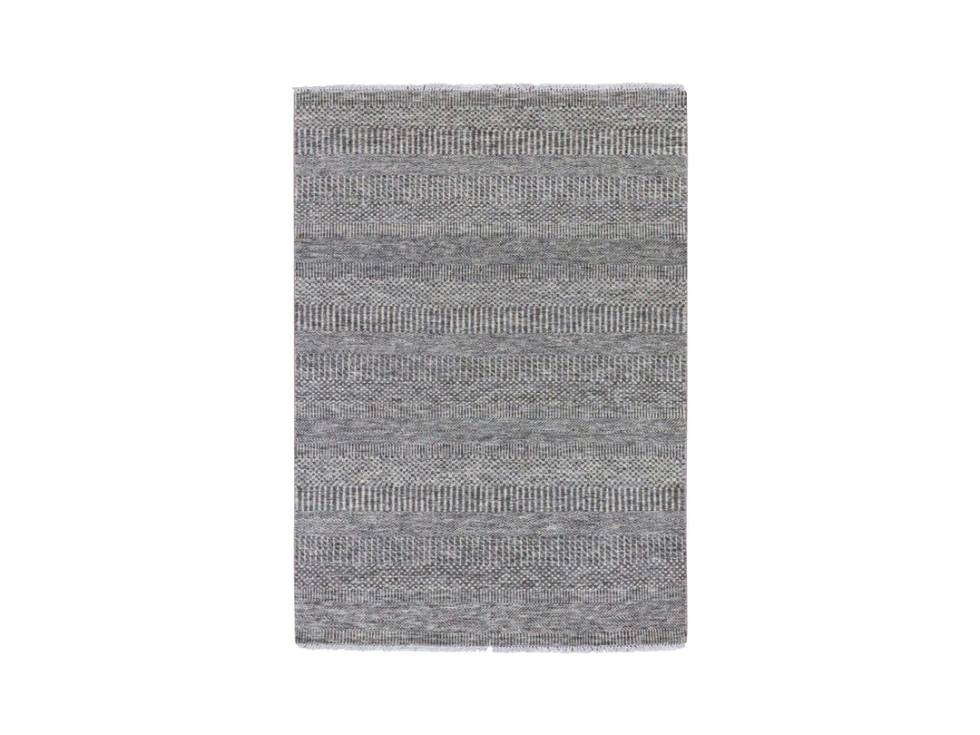 4'0" x 6'6" New Hand Knotted Grey Wool Rectangle Oriental Rug - MOA10279597