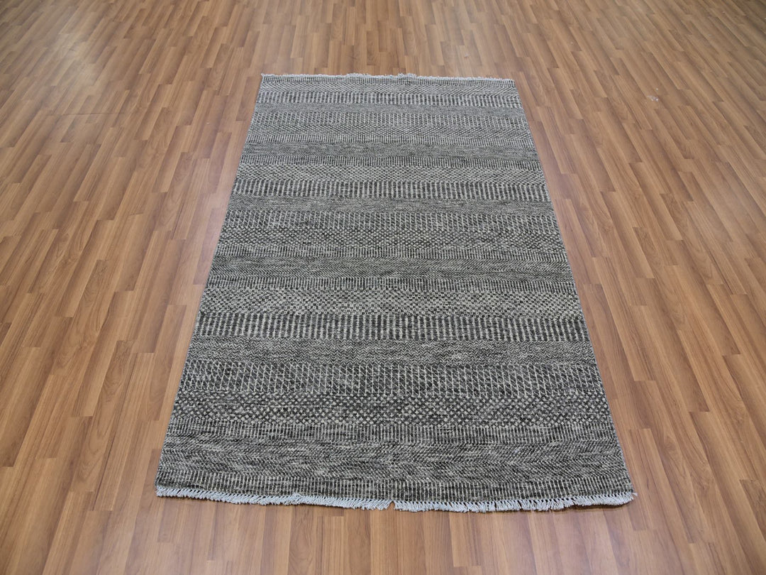 4'0" x 6'6" New Hand Knotted Grey Wool Rectangle Oriental Rug - MOA10279597