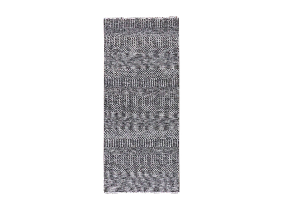 2'8" x 6'2" New Hand Knotted Grey Wool Runner Oriental Rug - MOA10279603