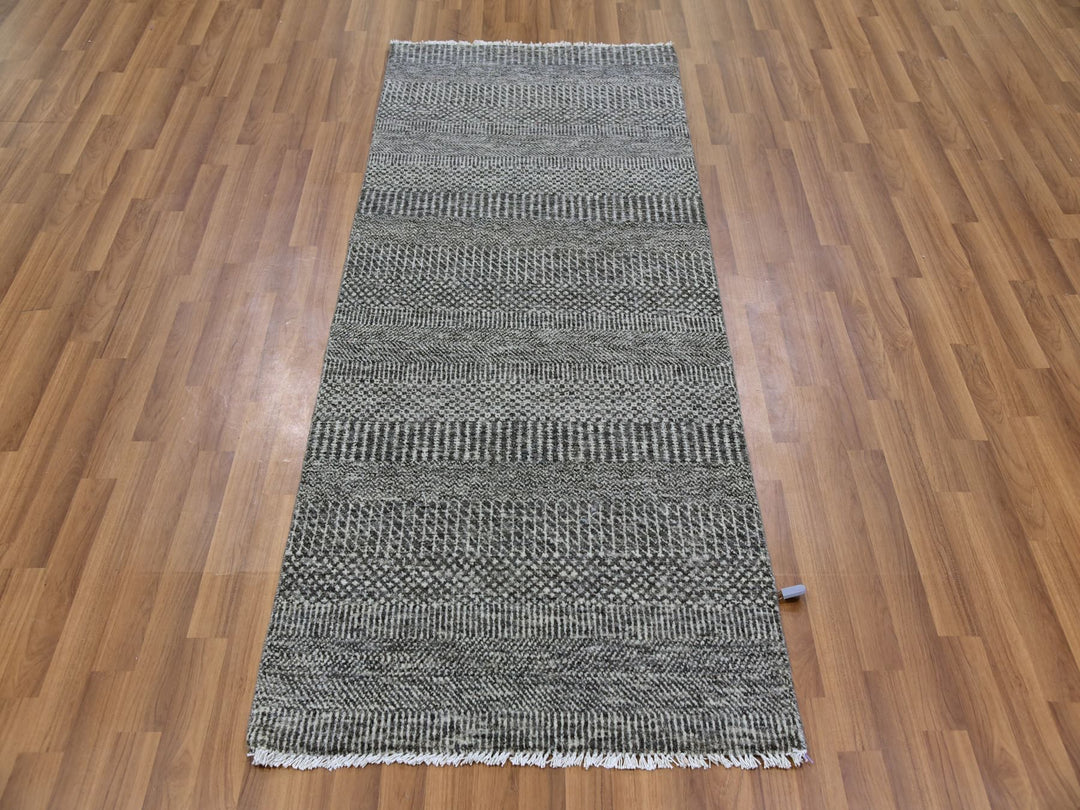 2'8" x 6'2" New Hand Knotted Grey Wool Runner Oriental Rug - MOA10279603
