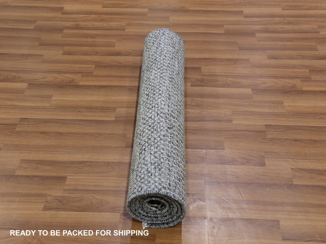 2'8" x 6'2" New Hand Knotted Grey Wool Runner Oriental Rug - MOA10279603