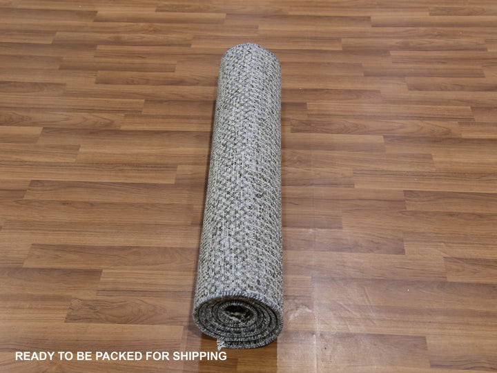 2'8" x 6'2" New Hand Knotted Grey Wool Runner Oriental Rug - MOA10279603