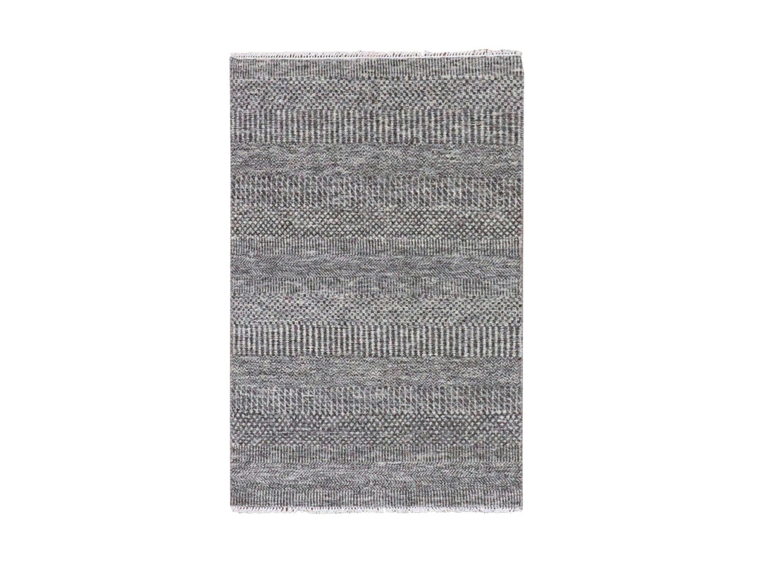 3'1" x 5'0" New Hand Knotted Grey Wool Rectangle Oriental Rug - MOA10279604