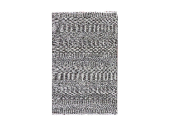 3'1" x 5'0" New Hand Knotted Grey Wool Rectangle Oriental Rug - MOA10279604
