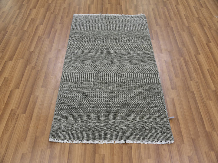 3'1" x 5'0" New Hand Knotted Grey Wool Rectangle Oriental Rug - MOA10279604