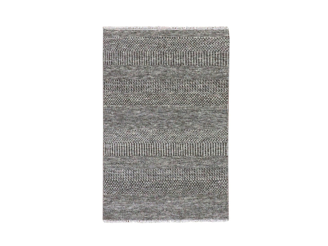 3'0" x 5'0" New Hand Knotted Grey Wool Rectangle Oriental Rug - MOA10279605