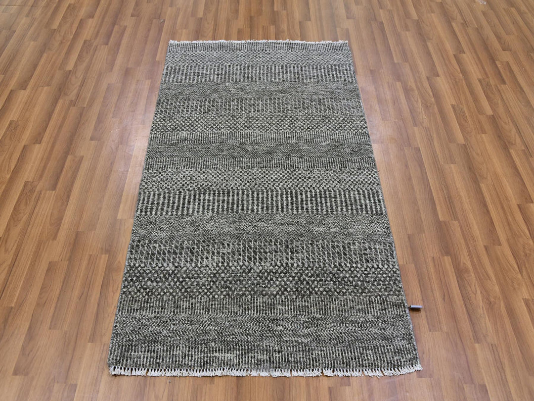 3'0" x 5'0" New Hand Knotted Grey Wool Rectangle Oriental Rug - MOA10279605