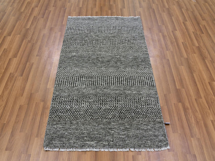 3'0" x 5'0" New Hand Knotted Grey Wool Rectangle Oriental Rug - MOA10279605