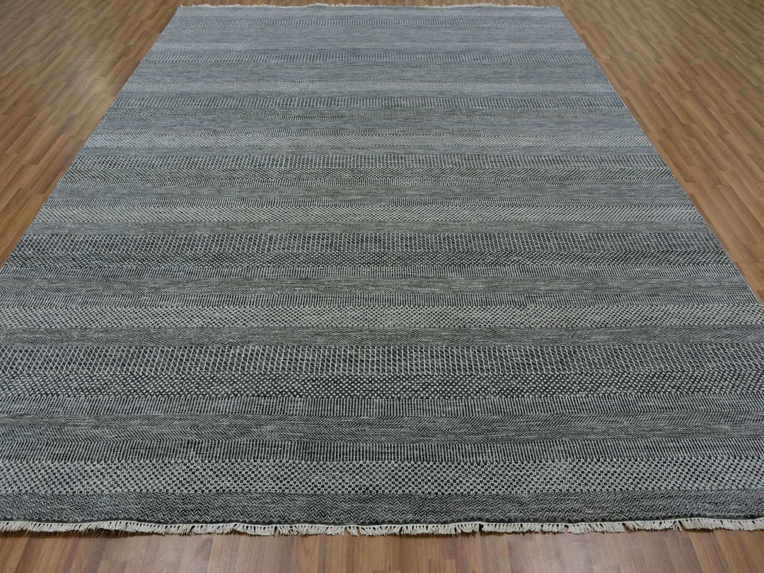 8'11" x 12'0" New Hand Knotted Grey Wool Rectangle Oriental Rug - MOA10279611