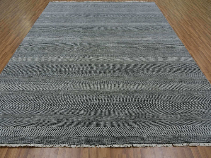 8'11" x 12'0" New Hand Knotted Grey Wool Rectangle Oriental Rug - MOA10279611