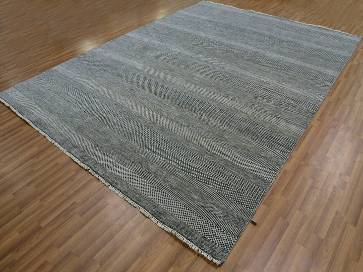 8'11" x 12'0" New Hand Knotted Grey Wool Rectangle Oriental Rug - MOA10279611