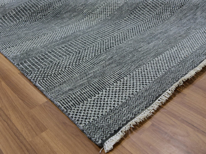 8'11" x 12'0" New Hand Knotted Grey Wool Rectangle Oriental Rug - MOA10279611