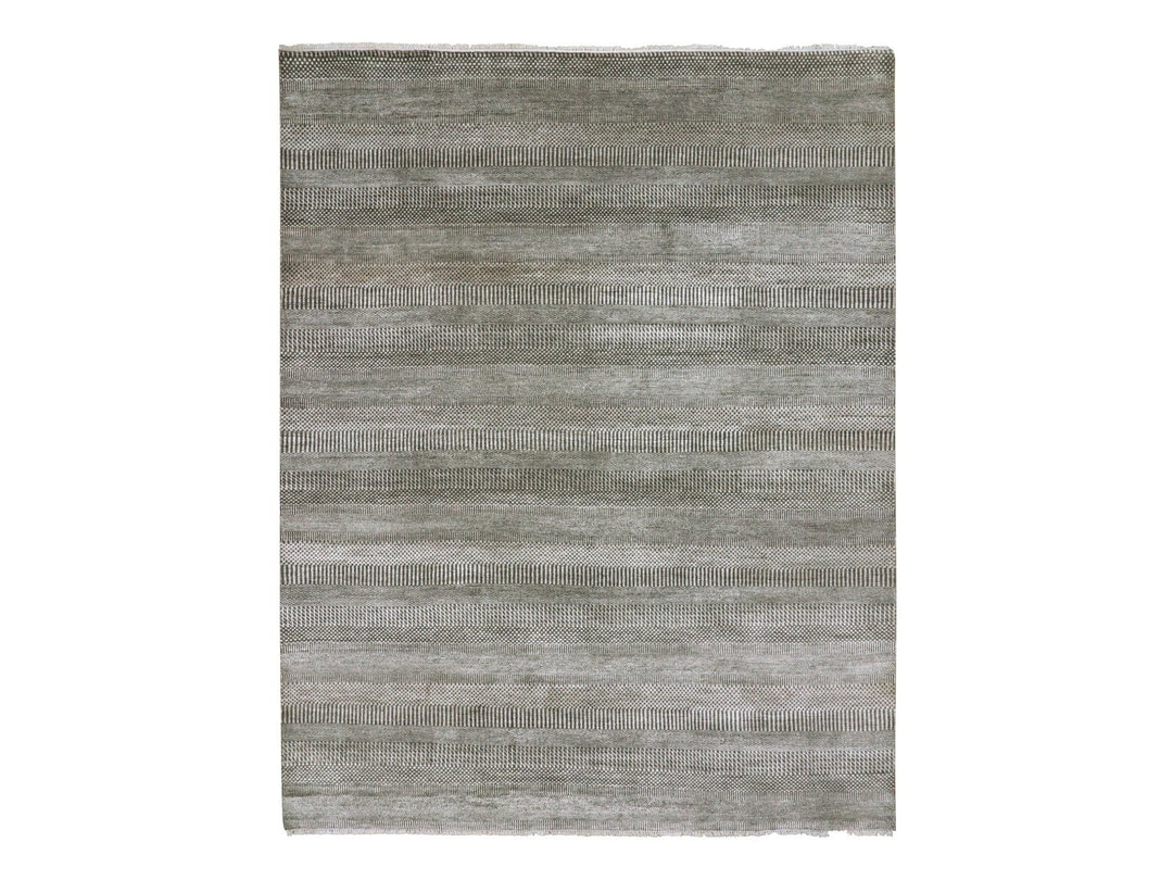 8'1" x 10'3" New Hand Knotted Grey Wool & Silk Rectangle Oriental Rug - MOA10279614