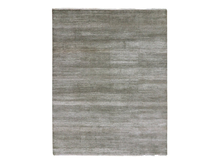 8'1" x 10'3" New Hand Knotted Grey Wool & Silk Rectangle Oriental Rug - MOA10279614
