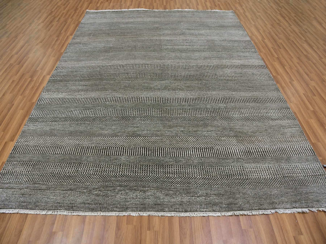 8'1" x 10'3" New Hand Knotted Grey Wool & Silk Rectangle Oriental Rug - MOA10279614