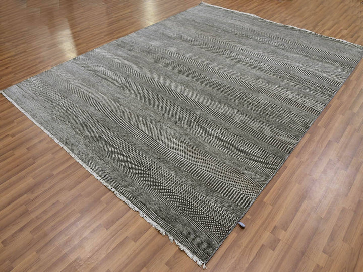 8'1" x 10'3" New Hand Knotted Grey Wool & Silk Rectangle Oriental Rug - MOA10279614