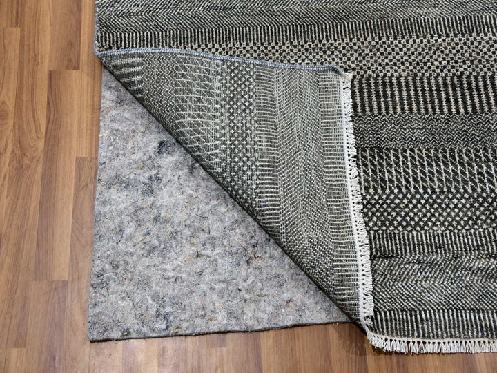 8'1" x 10'3" New Hand Knotted Grey Wool & Silk Rectangle Oriental Rug - MOA10279614