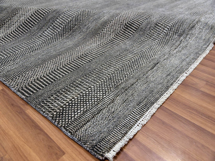 8'1" x 10'3" New Hand Knotted Grey Wool & Silk Rectangle Oriental Rug - MOA10279614