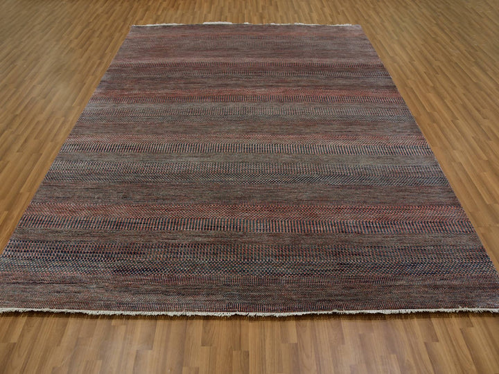 8'1" x 10'2" New Hand Knotted Grey Wool & Silk Rectangle Oriental Rug - MOA10279617