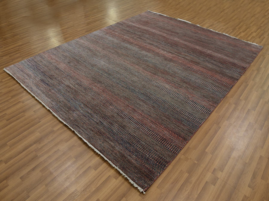 8'1" x 10'2" New Hand Knotted Grey Wool & Silk Rectangle Oriental Rug - MOA10279617