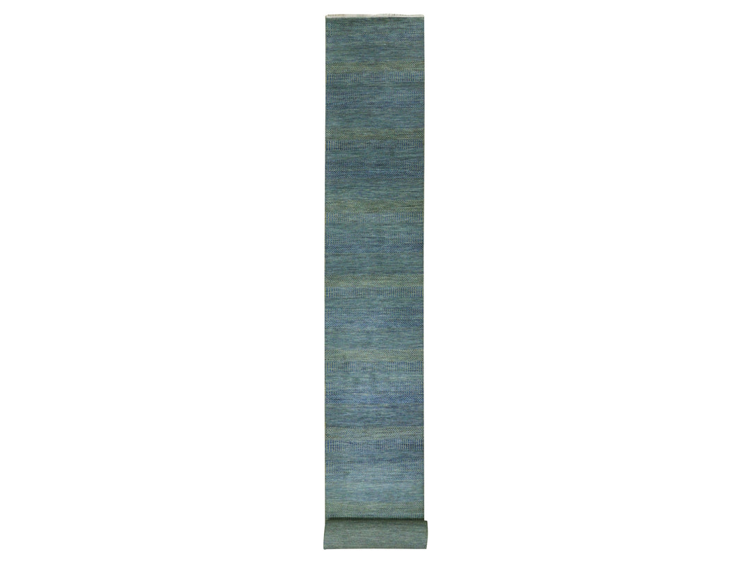 2'5" x 20'0" New Hand Knotted Blue Wool Runner Oriental Rug - MOA10279618