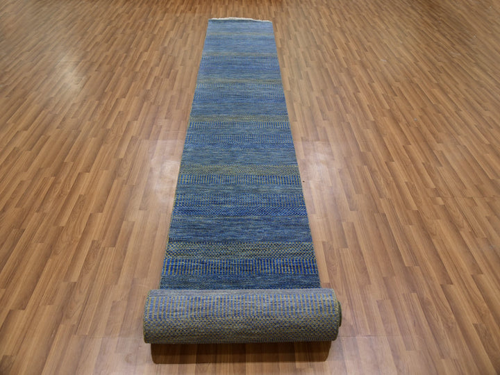 2'5" x 20'0" New Hand Knotted Blue Wool Runner Oriental Rug - MOA10279618